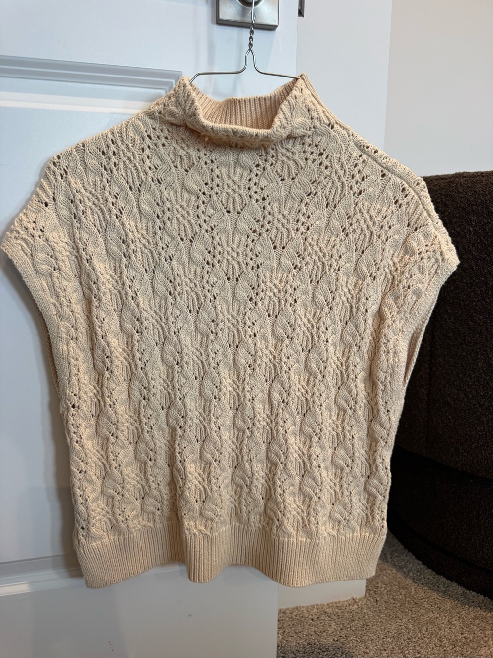 Free People Cream Cable Knit Turtleneck Sweater Vest